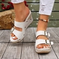 thumbnail image 3 of Pandaie Women's Platform Sandals with Double Buckles Summer Wide Width Chunky Wedge Slides 3.34 Inch Open Toe Beach Clogs Size 6-10, 3 of 7
