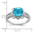 thumbnail image 4 of Sterling Silver Rhodium Checker-Cut Blue Topaz & Diamond Ring, 4 of 6