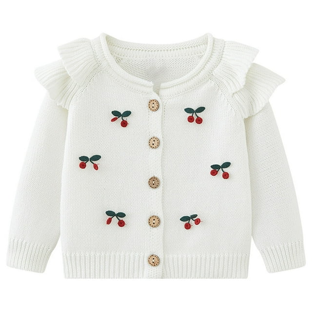 Lovzfmll Toddlers Kids Girls Ruffle Knit Cardigan, Button Front Warm Design, Ribbed Warm Winter Coat for Girls for 12 Months - 5 Years