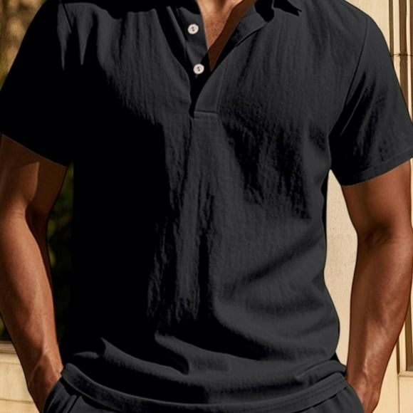 Dsseng Men‘s Slim Fit Lightweight Short Sleeve Shirt - Solid Color Casual Elegant Stand Collar Top Machine Washable All-Season Beach Vacation Travel Shirt Father‘s Day Birthday Gift for