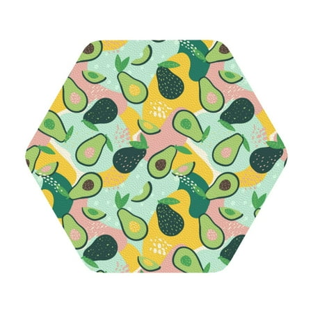 

Pofeuu Avocado Print Leather Coasters Set of 6 Round Cups Mugs Mat Pad for Home Kitchen Heat Resistant Drink Coasters Hexagon