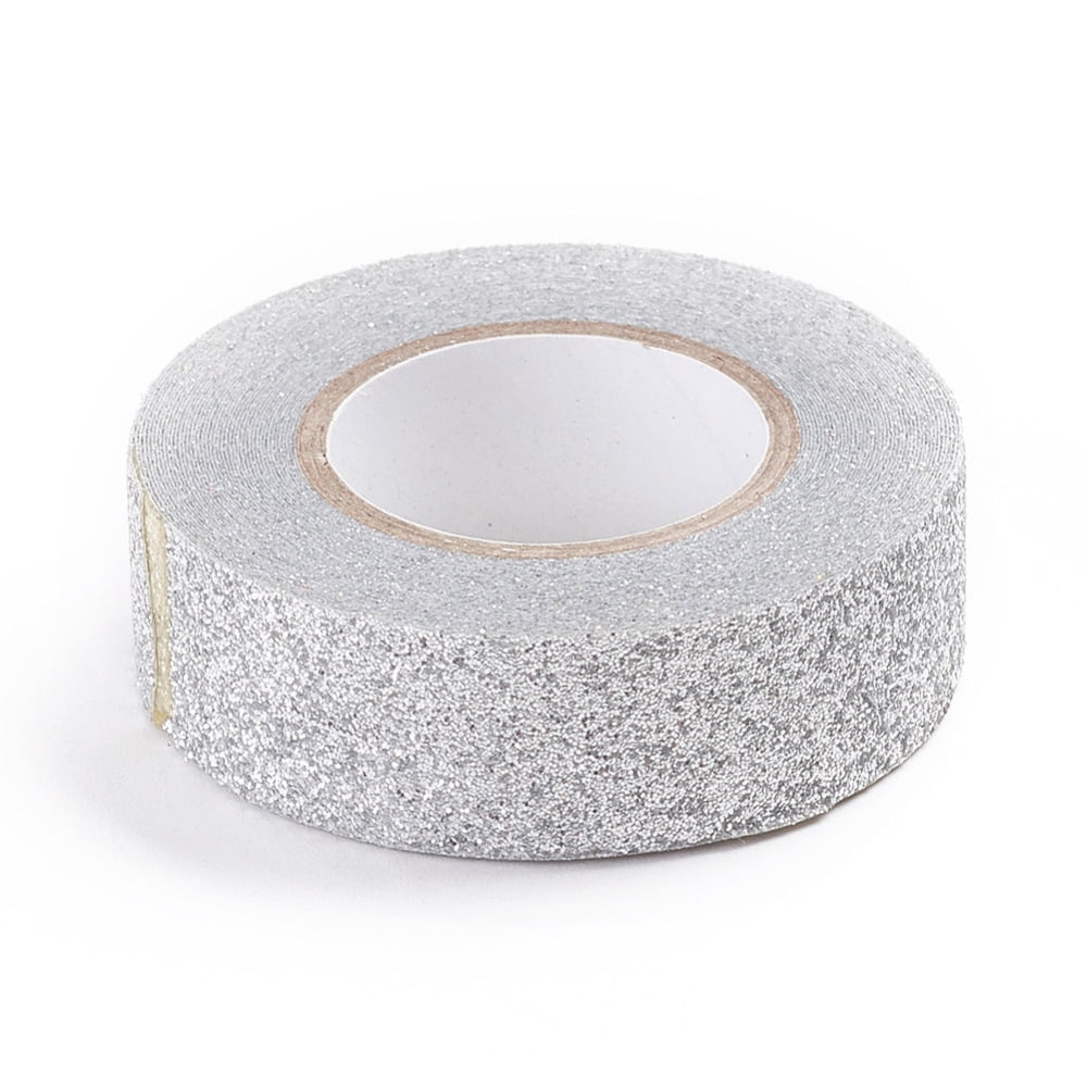 Glitter Foil Masking Tapes DIY Scrapbook Decorative Adhesive Tapes for Craft and Gifts Silver 15x47.5x15mm