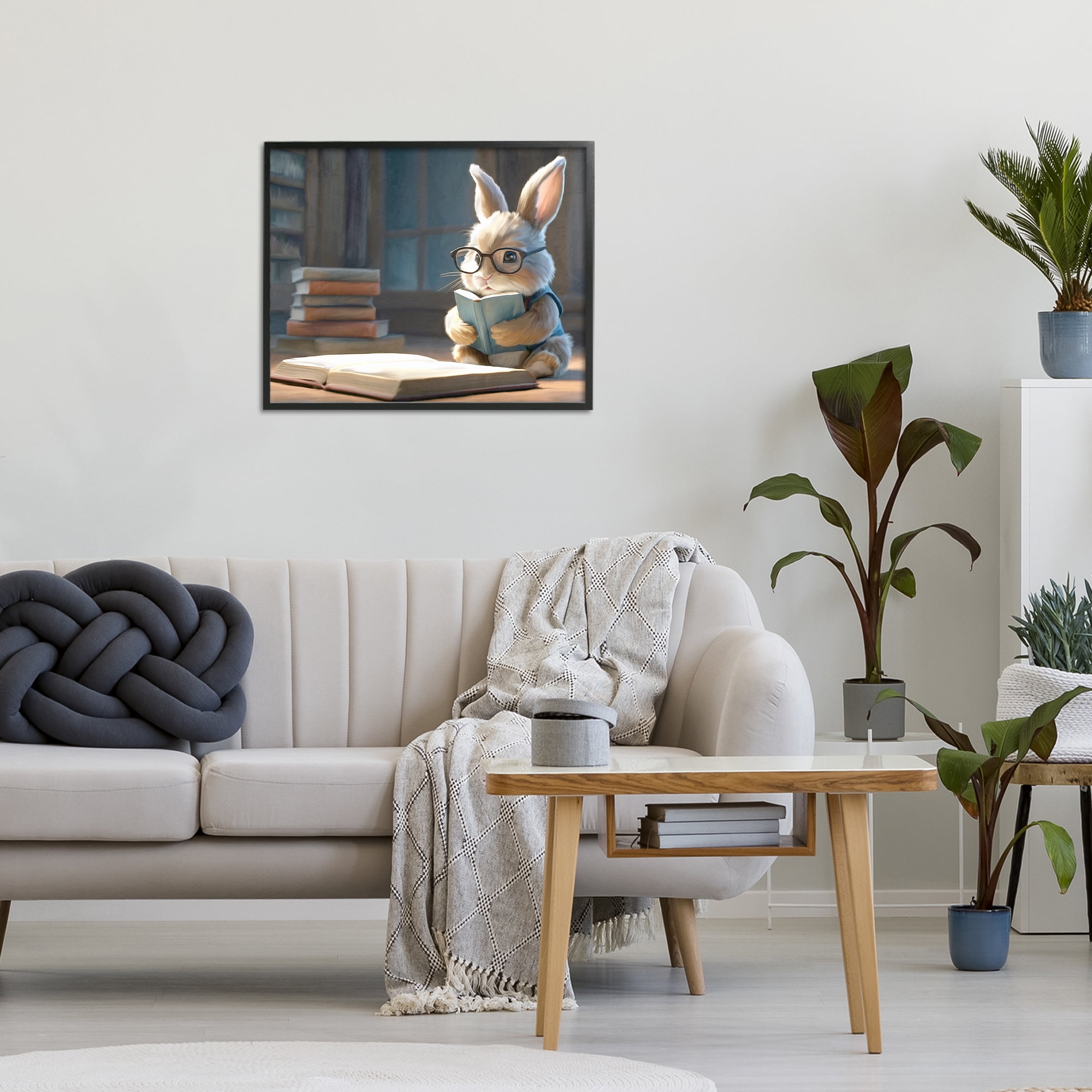 Stupell Industries Bookish Bunny at Desk Black Framed Giclee Art, design by Kim Allen