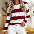 thumbnail image 2 of CYMMPU Women's Crew Neck Long Sleeve Striped Print Top, Loose Fit Casual Pullover Shirt for Everyday Wear and Relaxed Outings Red S, 2 of 5