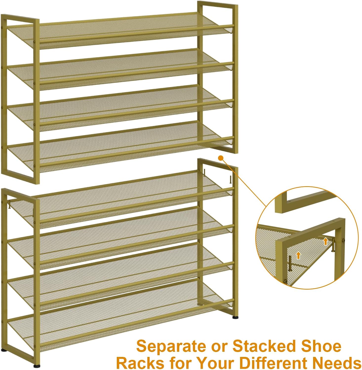 NEYCIL Large Shoe Rack, 8 Tiers Heavy Duty Metal Shoe Storage Rack for Closet Front Door Entrance, Up to 50 Pairs, Gold