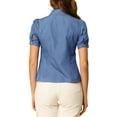 thumbnail image 3 of INSPIRE CHIC Chemise en Denim à Manches Courtes Bouffantes avec Col Pointu pour Femmes, Bleu, 3 of 7