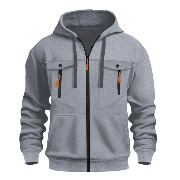 pstuiky camisas de manga larga para hombre, Sudadera con capucha multibolsillos para hombre, informal, de moda, con cremallera, color liso, manga larga Tops de hombre s
