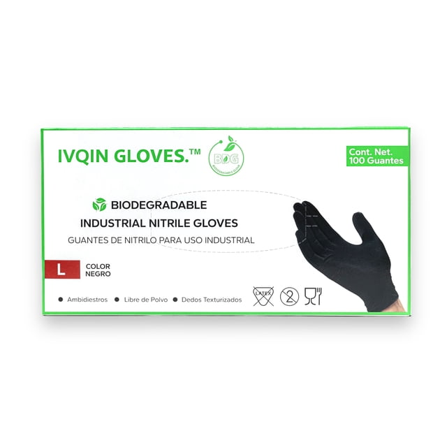 IVQIN GLOVES. BDG | Guantes de Nitrilo Biodegradables | 100 piezas | Talla L