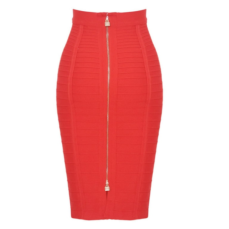 GENEMA Women High Waist Striped Bandage Knee Length Midi Pencil