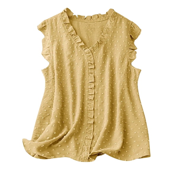 Timegard Womens Summer Tops Ruffle V-Neck Sleeveless Lightweight Tank Tops Casual Loose Tops Blouse