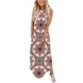 thumbnail image 1 of SMihono Robe Maxi Bohème d'Été pour Femmes Grande Taille Décontractée Col en V Sans Manches Imprimée Ample Robe Longue + Poche Robe de Plage, 1 of 6