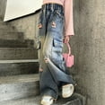thumbnail image 5 of Kids Girls Baggy Jeans Denim Elastic Wasit Wide Leg Baggy Pants Jeans for Girls 5-6 Years, 5 of 8