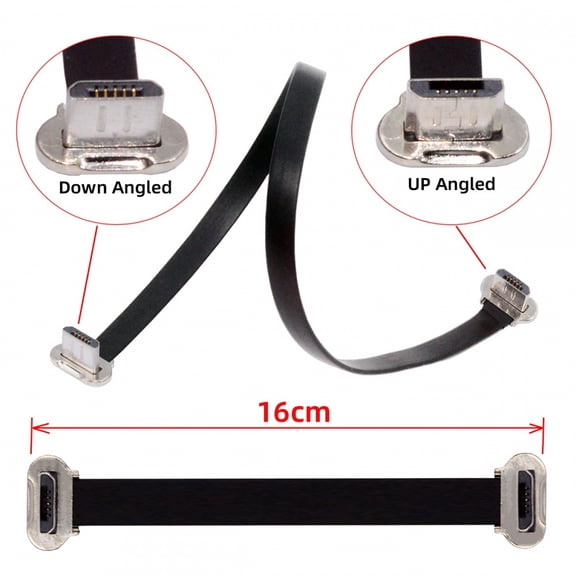 Chenyang Micro USB2.0 Male to Micro USB Male 5Pin Ultra Slim Flat Data Charge Cable 16cm Down to Up Angle 90 Degree Connector