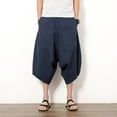 thumbnail image 2 of Kureaily Men Summer Casual Drawstring Mid Waist Cotton Linen Loose Cropped Bloomers With Pockets, 2 of 4