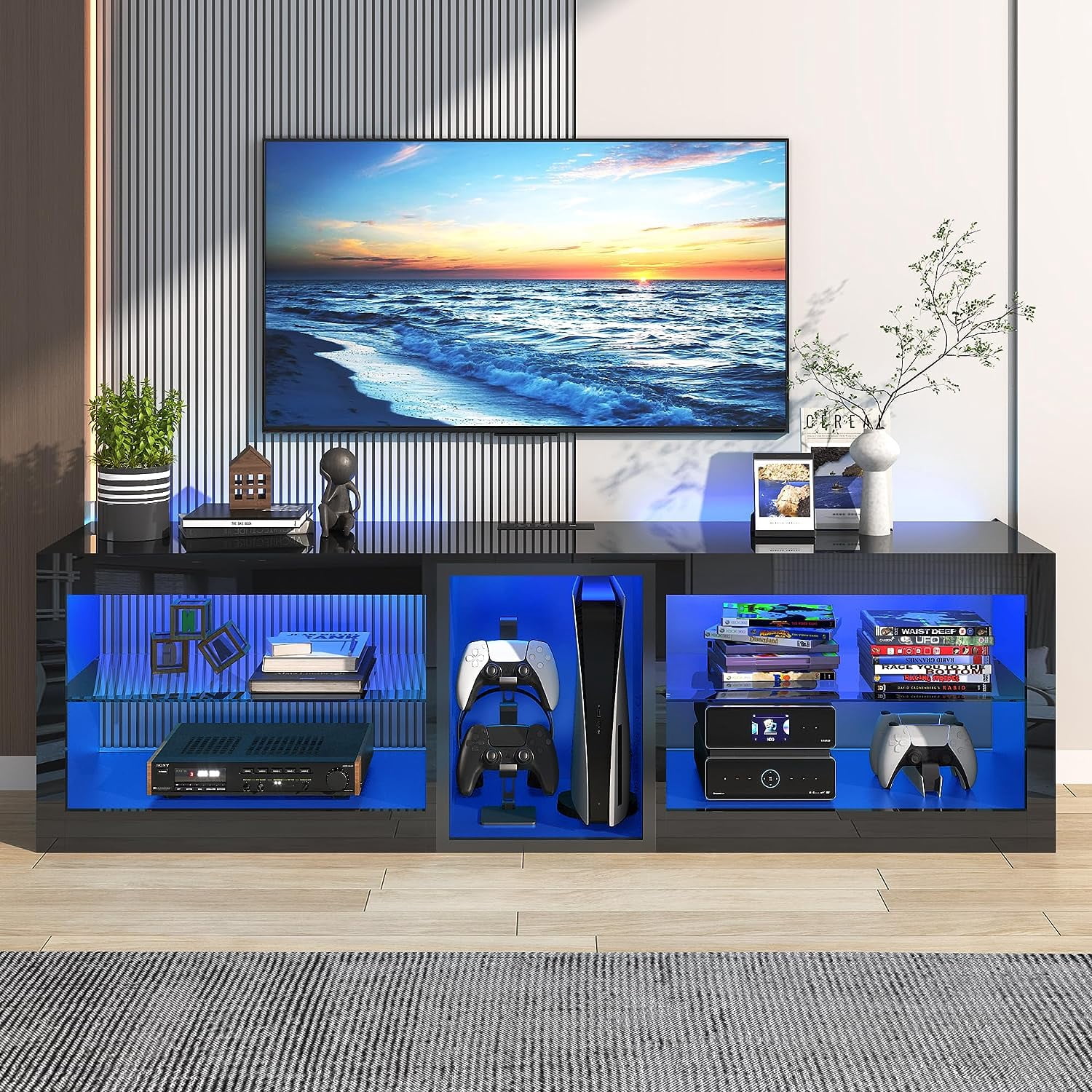 ChVans LED TV Stand for TVs up to 60" with Power Outlets, Gaming Entertainment Center for Living Room Bedroom