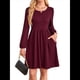 thumbnail image 3 of Vestido de Mujer con Mangas Largas Tipo Farol, Cuello Redondo, Falda Evasé, Moda de Otoño Vino Tinto M, 3 of 9