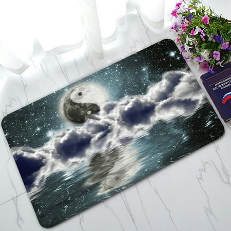 Yin Yang Rug (PHFZK Night Sky Doormat, Funny Moon with Sign of Yin Yang in the Clouds Doormat Outdoors/Indoor Doormat Home Floor Mats Rugs Size 30x18)