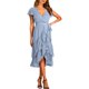 thumbnail image 2 of Mujeres Verano Casual Midi Vestido Suizo Punto V-Cuello Mosca Manga Lazo Plisado Ruffle Vestido Playa Vacaciones Vestido de gasa Nituyy Vestido plisado multicolor, 2 of 5