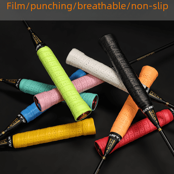 Cinturón absorbente de sudor para bádminton cubierto con película perforada plana con pegamento para manos Raqueta de bádminton fina Mango de raqueta de tenis Mango de caña de pescar de cuero