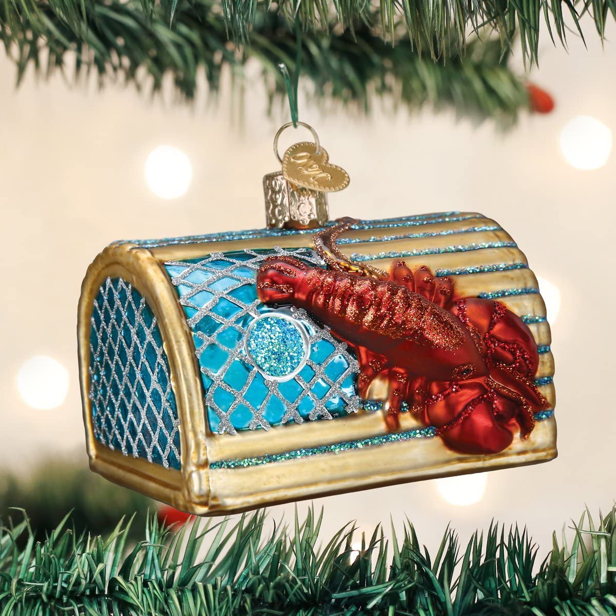 Old World Christmas Glass Blown Ornament, Lobster Trap (With OWC Gift Box) - image 2 of 6