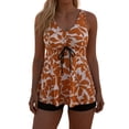 thumbnail image 2 of VBVC Women's 2 Piece Tropical Swimdress Tankini Sets , Ladies' Drawstring Waist Sleeveless Swim Top and Shorts , V Neck Modest Beach Bathing Suit For Women,Orange,S-2XL, 2 of 8