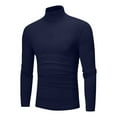 thumbnail image 2 of Mens Mock Neck Shirts Fleece Long Sleeve Tops Basic Pullover T-Shirts Navy L, 2 of 4