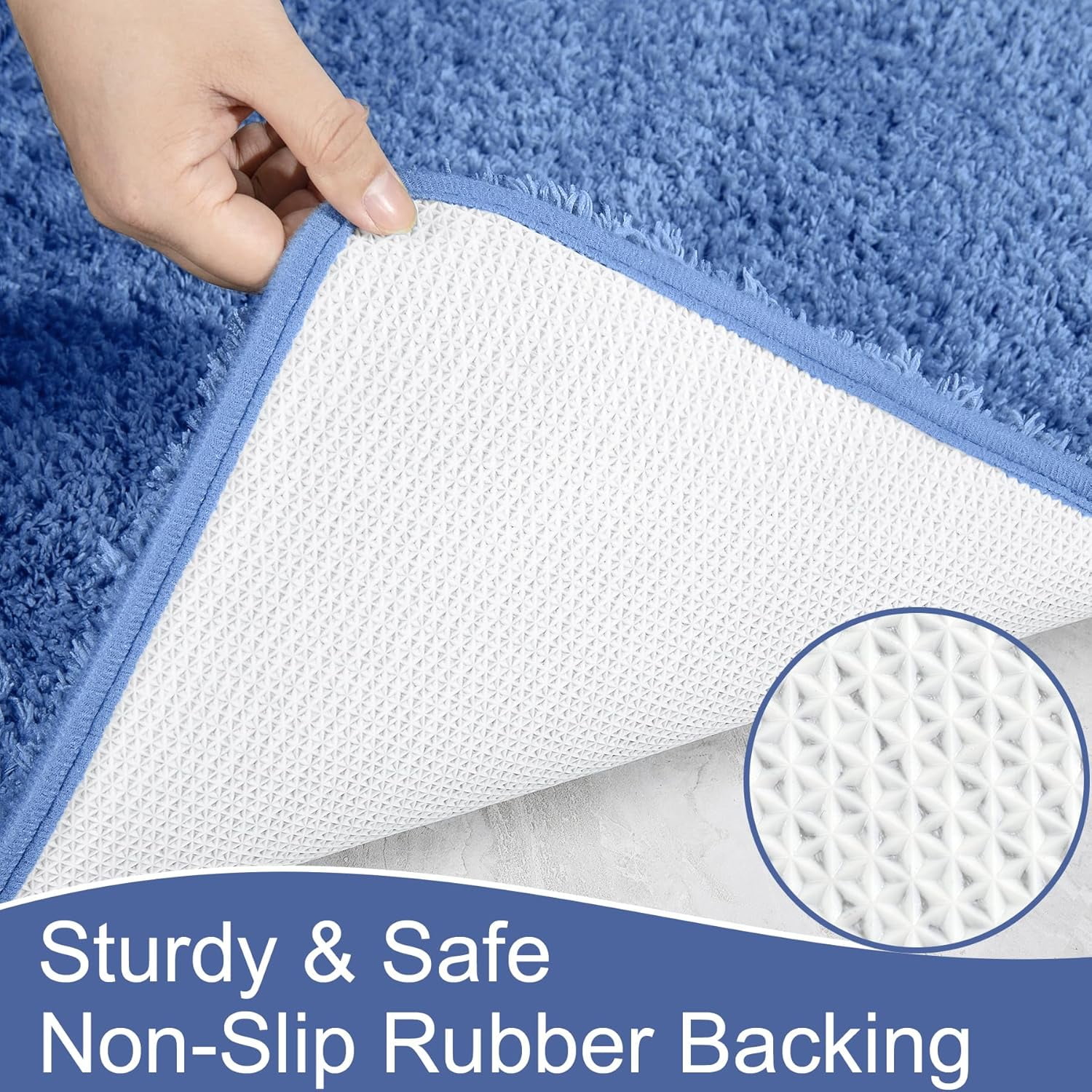 Luxury Long Bathroom Runner Rug, 24x60 Inch Thick Soft and Absorbent Non Slip Bath Mat, Rubber Backing Quick Dry Rugs Carpets, Machine Washable Plush Mats for Shower Floor, Blue