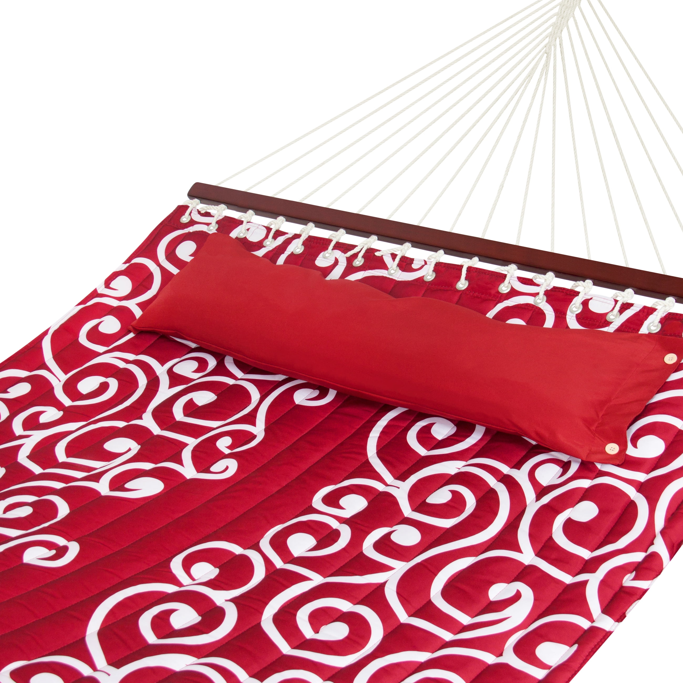 Best Choice Products Quilted Fabric Double Hammock W Wood Spreader Bar- Red W White... by