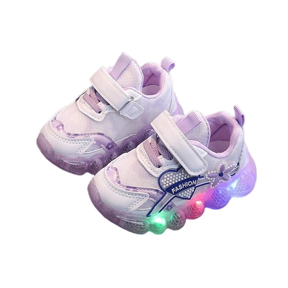 Xfvqtps Girls LED Sneakers Mesh Breathable Comfortable Soft Sole Thick Sole Hook and Loop Strap Casual Lightweight Non Slip Sport Shoes