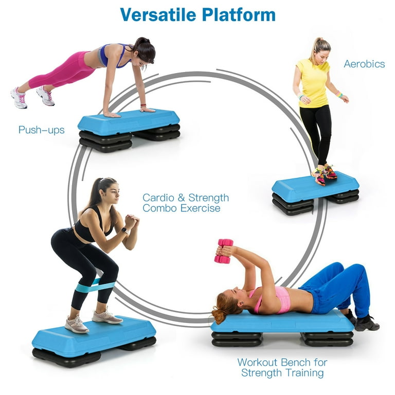 Costway 29 Adjustable Workout Fitness Aerobic Stepper Exercise Platform W Riser 4 6 8 Blue
