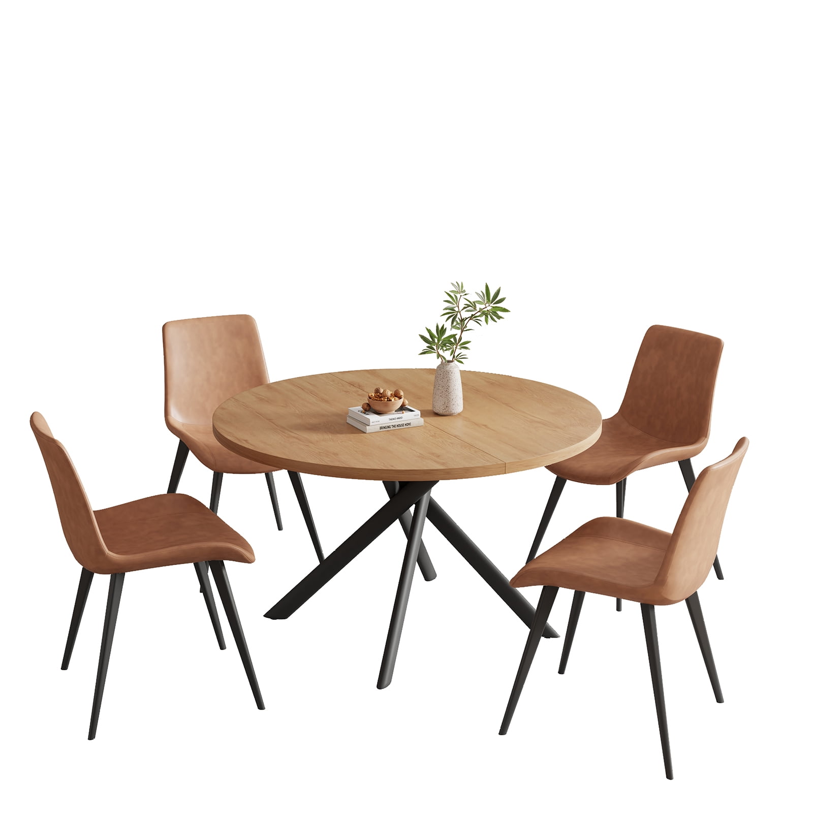 jiexi 45.3" Round Dining Table Set, Mid Century Modern Round Dining Table for 4 Person, with Steel Legs, Coffee Table for Kitchen Dining Room, Office, Save Space