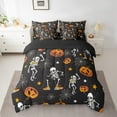 thumbnail image 2 of 7 Piece Skull Bed In A Bag With Sheet Set Halloween Twin Bedding Set Pumpkin Skull Comforter Set Dancing Gothic Bones Skeleton Bedding Comforter Sets Reversible Black Bed Set, 2 of 5