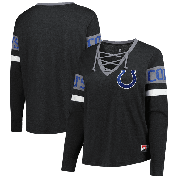 Women's New Era Black Indianapolis Colts Plus Size Throwback Lace-Up Long Sleeve T-Shirt
