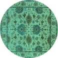 thumbnail image 1 of Ahgly Company Indoor Round Oriental Turquoise Blue Traditional Area Rugs, 4' Round, 1 of 4