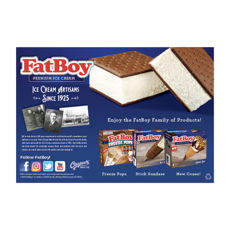 Fatboy Premium Vanilla Ice Cream Sandwiches, Kosher, 5 fl oz, 6 Count (Frozen)