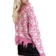 thumbnail image 4 of Qiylii Women Long Sleeve Loose Sweaters Valentine's Day Heart Pattern V-Neck Tassel Knitted Pullover Fall Winter Jumpers Tops, 4 of 9