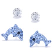 Marisol & Poppy Crystal Ball and Dolphin Stud Set in Sterling Silver for Women, Teen