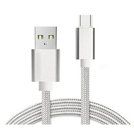Fabric Braided 5 ft USB-C Type-C Data Sync Charger Charging Cable for Samsung Galaxy Z Fold3 5G,F42 5G, Galaxy M52 5G, M22, M32 5G, A03s, A52s 5G, Z Flip3, A12, M21 2021, F22, M32, A22 (Silver)