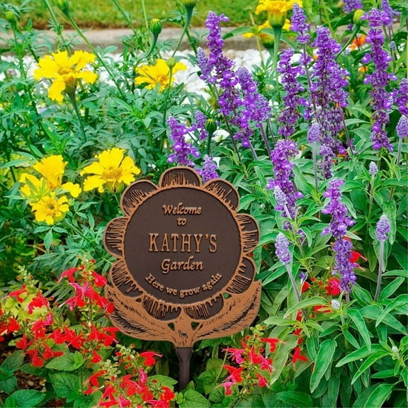 Garden Flower Personalized Lawn Plaque - Antique Copper
