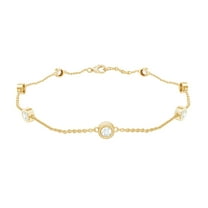 Rosec Jewels Lab Created Diamond 7 Stone Station Bracelet Chain - (EF-VS Grade) Bezel Diamond Bracelet for Valentines, 10K Yellow Gold, 7.0 inches