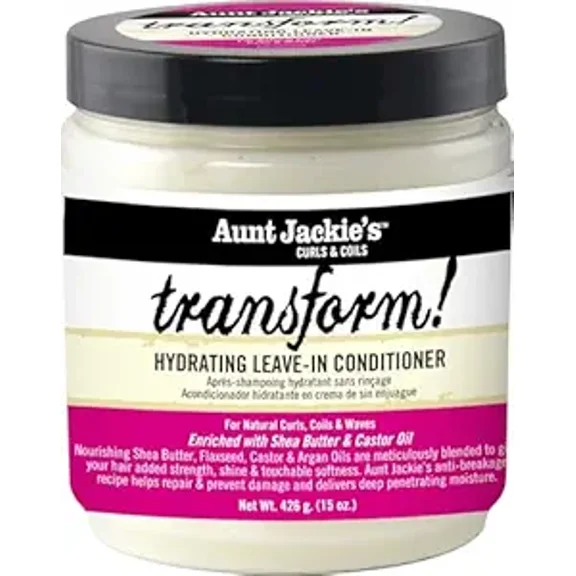 Aunt Jackie's Curls and Coils Transform Hydrating Leave-In Creme Conditioner for All Hair Types and Textures, 15 oz
