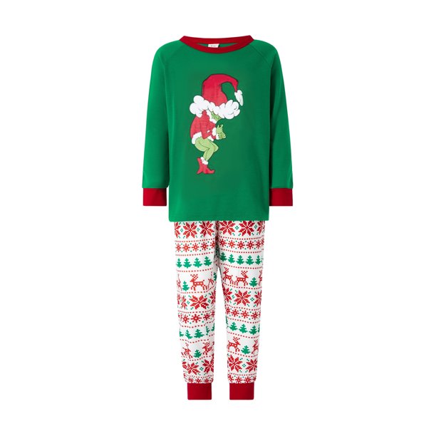 Pijamas Navideñas Conjunto de pijama de 2 piezas Traje de cintura elástica con estampado informal familiar Kuymtek Verde*niño 11-12 años para Unisex