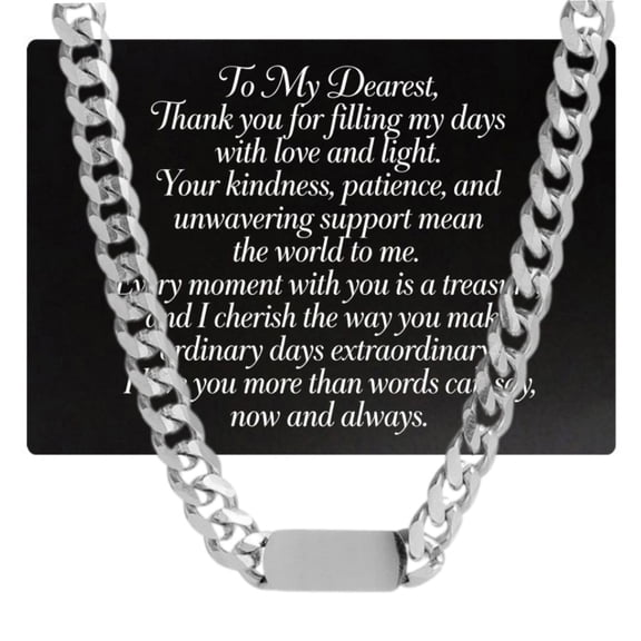 Stainless Steel Cuban Link Necklace with Wallet Card for Men Women, Cool Cuban Choker Necklace Silvery Jewelry Gift for Son Daughter Love Friends