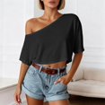 thumbnail image 2 of DHFJKG Womens Summer One Shoulder T Shirt Fashion Solid Color Cropped Tee Short Sleeve Cute Y2K Clothes Versatile Tops, 2 of 5