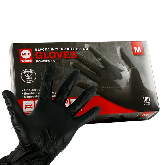Black Nitrile Disposable Powder & Latex Free Industrial Gloves Medium Box of 100
