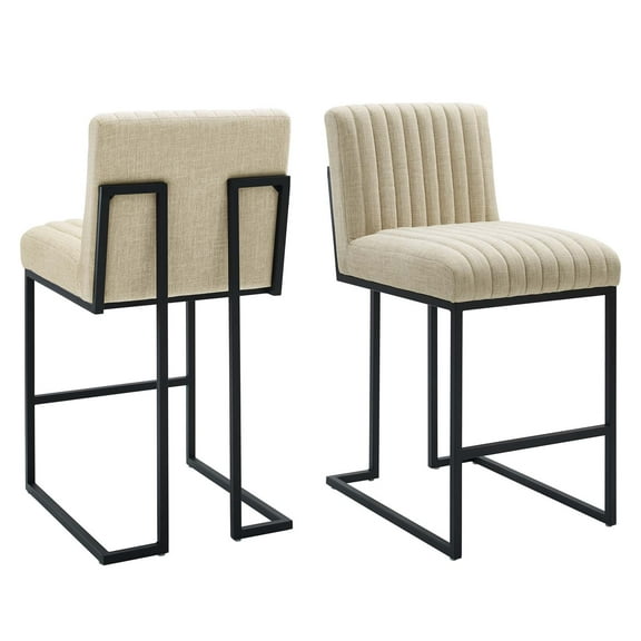 Tufted Counter Stool Chair, Set of 2, Fabric, Metal Steel, Beige, Modern Contemporary Urban Design, Bar Pub Cafe Bistro Hotel Restaurant Hospitality