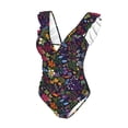 thumbnail image 4 of Yiaed Flowers And Birds Print Women's Ruffled One Piece Swimsuit V Neck Swimwear Slimming Monokini for Woman-Large, 4 of 8