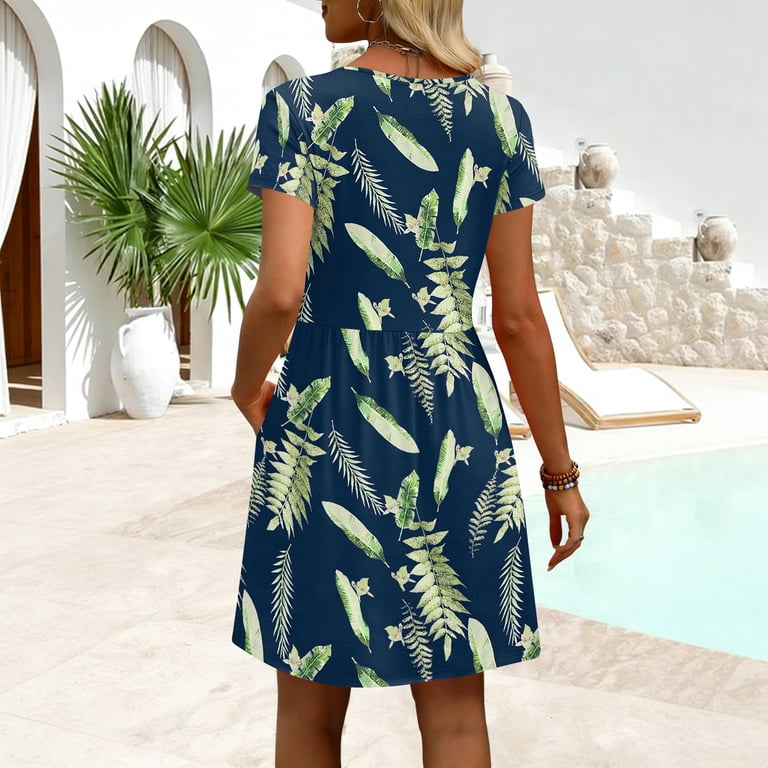 knee length casual spring dresses Ayolanni Dressy Spring Dresses for Women Striped Crew Neck Short Sleeve Maxi Bodycon Dress Knee Length Ruched Waist Workout Vacation Casual Sundress