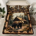 thumbnail image 2 of jejeloiu Jungle Wildlife Bear Twin Sheet Sets,Old Barn Door Twin Fitted Sheet,Rustic Farmhouse Cabin Flat Sheet For Boys Kids,Ultra Soft Home Decor,3-Piece, 2 of 7
