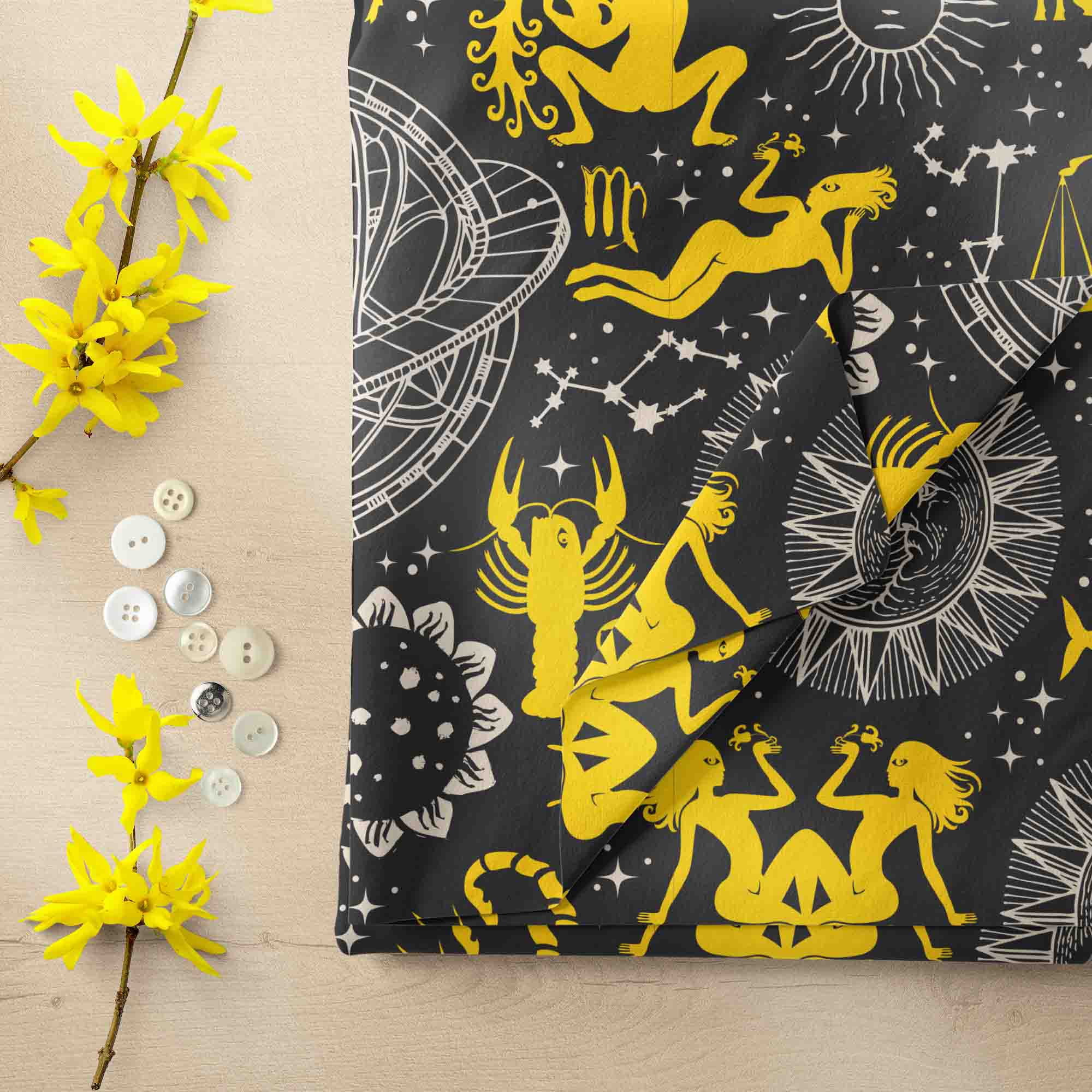 1 Yard 100% Cotton Zodiac Ditsy, Black, 44" Wide for Quilting & Sewing by David Textiles